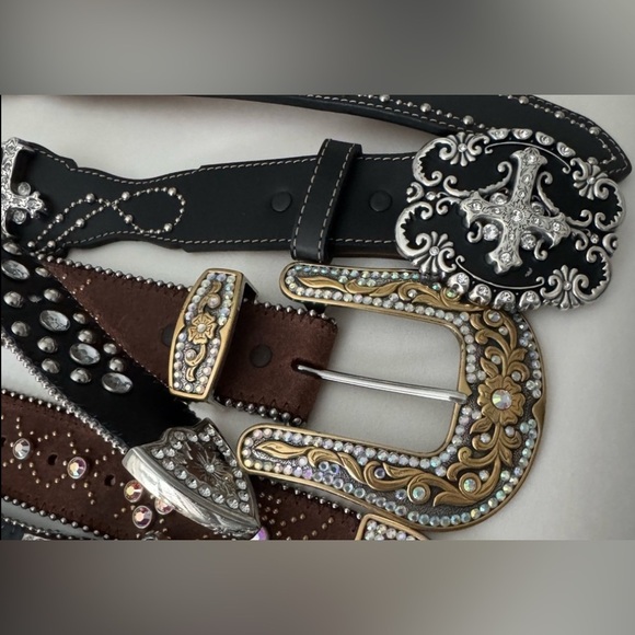 Justin Boots Leather Cross & Rhinestone Bling Belt Western Country Boho Bling main image 4